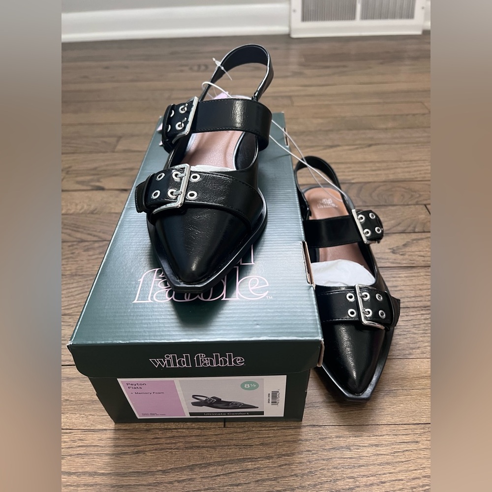 Women's Peyton Double Buckle Slingback Flats with Memory Foam Insole- Wild Fable
